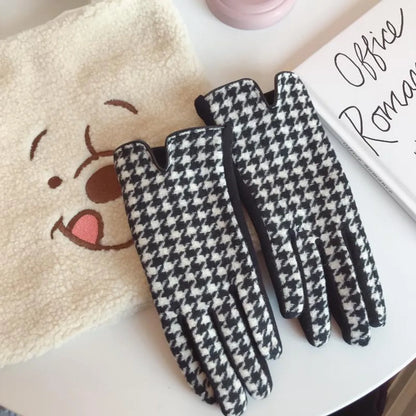 Women'S Retro Plaid Woolen Polyester Gloves