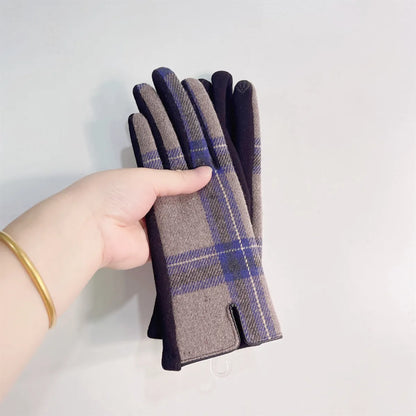 Women'S Retro Plaid Woolen Polyester Gloves