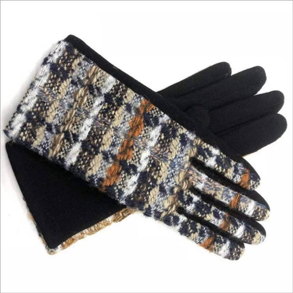 Women'S Retro Plaid Woolen Polyester Gloves