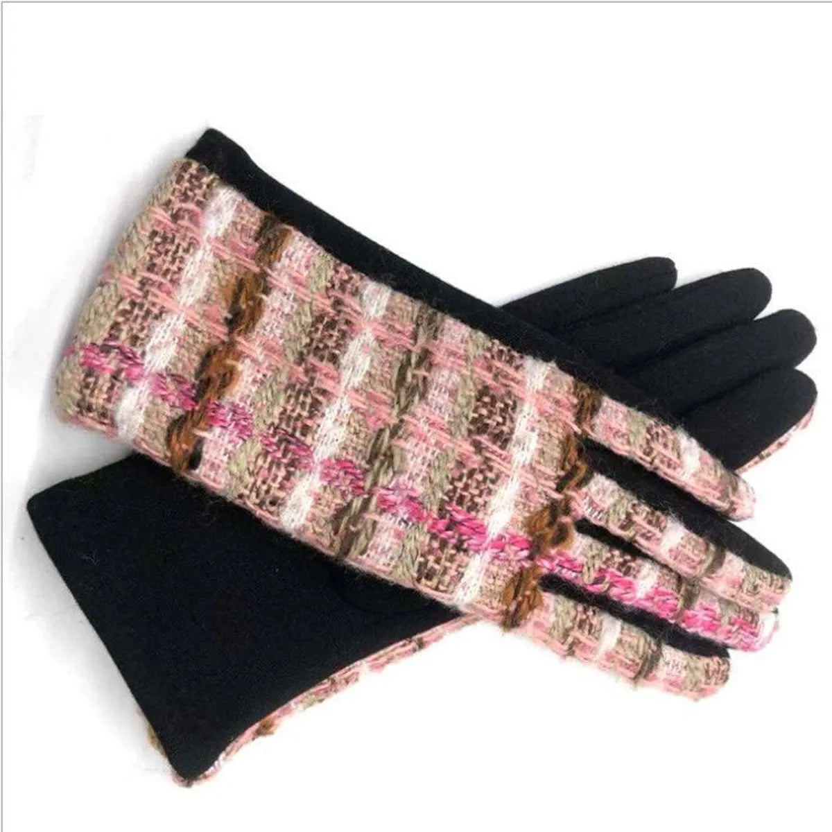 Women'S Retro Plaid Woolen Polyester Gloves