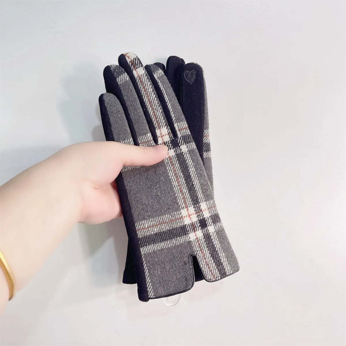 Women'S Retro Plaid Woolen Polyester Gloves