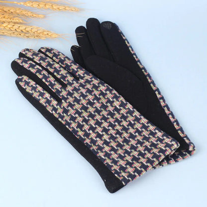 Women'S Retro Plaid Woolen Polyester Gloves