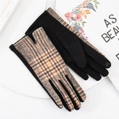 Women'S Retro Plaid Woolen Polyester Gloves