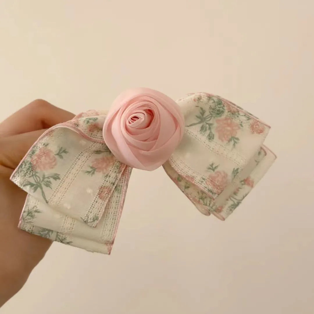 Women'S Retro Romantic Rose Cloth Hair Clip Hair Tie