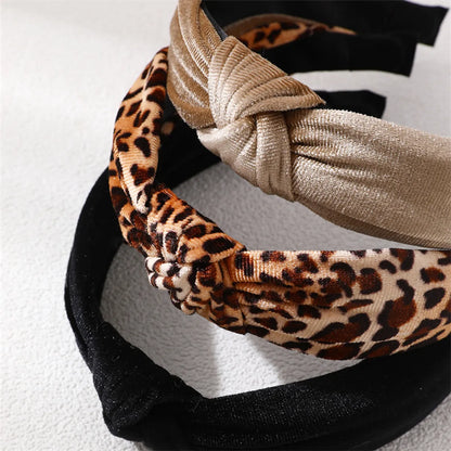 Women'S Retro Simple Style Solid Color Knot Leopard Cloth Printing Hair Band