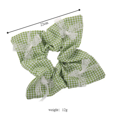 Women'S Romantic Pastoral Lattice Bow Knot Cloth Lace Hair Tie