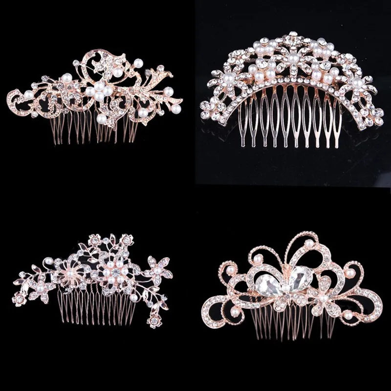 Women'S Shiny IG Style Flower Alloy Inlay Rhinestones Pearl Insert Comb