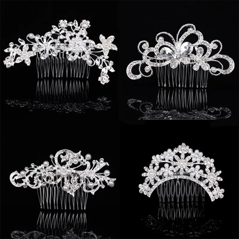 Women'S Shiny IG Style Flower Alloy Inlay Rhinestones Pearl Insert Comb