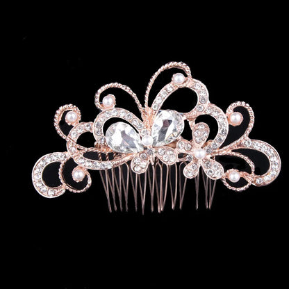 Women'S Shiny IG Style Flower Alloy Inlay Rhinestones Pearl Insert Comb