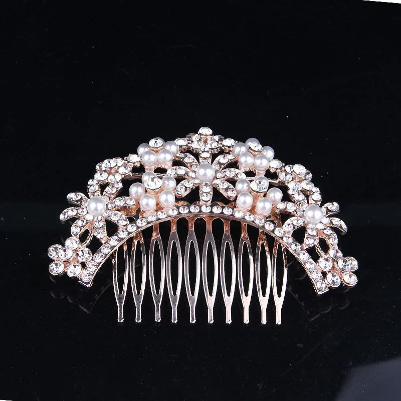 Women'S Shiny IG Style Flower Alloy Inlay Rhinestones Pearl Insert Comb