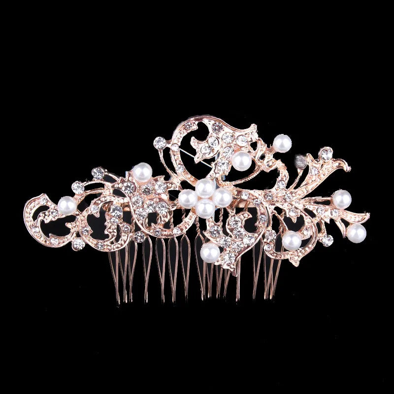 Women'S Shiny IG Style Flower Alloy Inlay Rhinestones Pearl Insert Comb