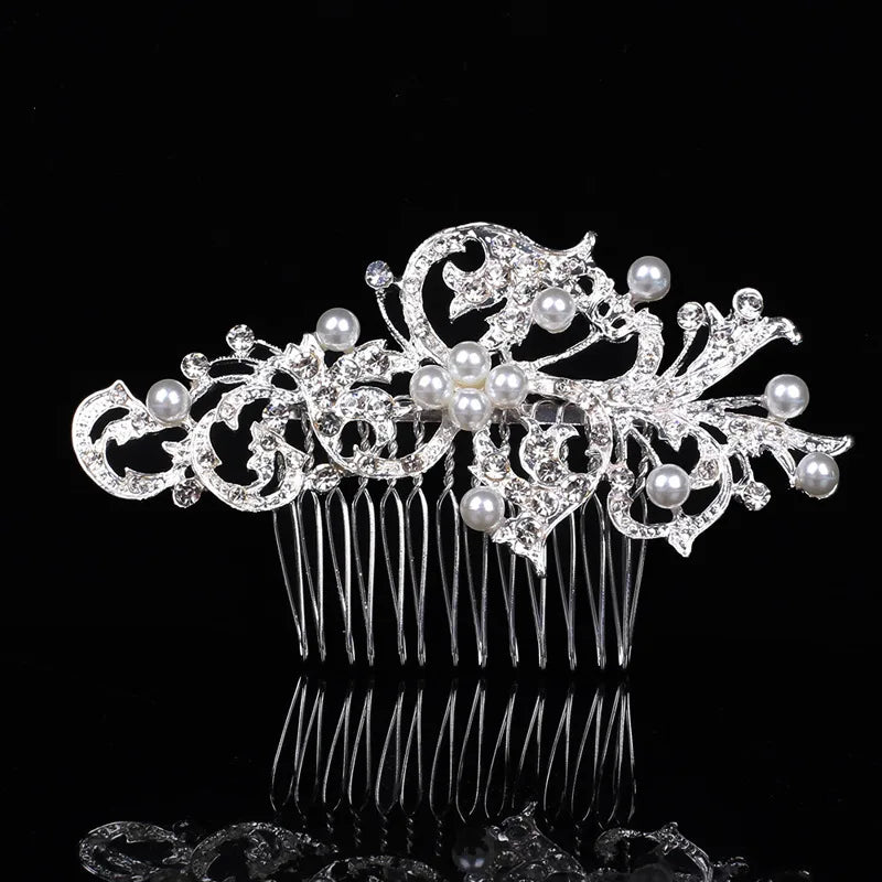 Women'S Shiny IG Style Flower Alloy Inlay Rhinestones Pearl Insert Comb