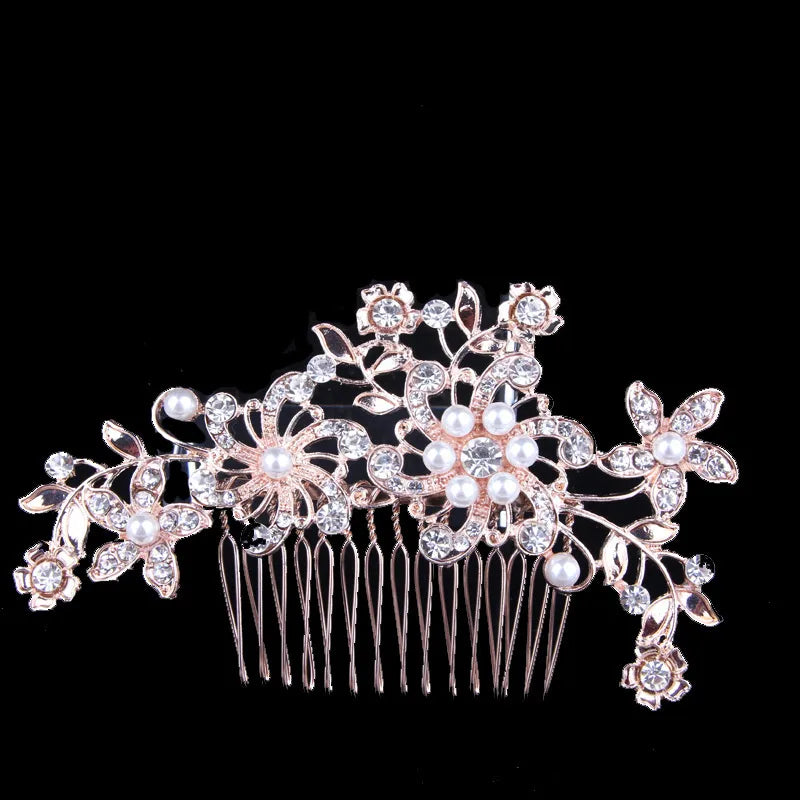 Women'S Shiny IG Style Flower Alloy Inlay Rhinestones Pearl Insert Comb