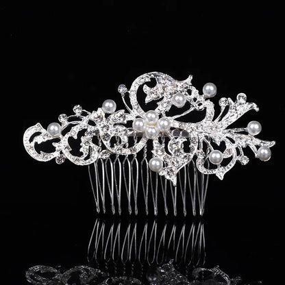 Women'S Shiny IG Style Flower Alloy Inlay Rhinestones Pearl Insert Comb