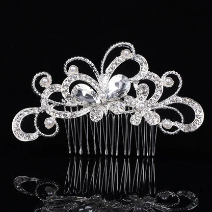 Women'S Shiny IG Style Flower Alloy Inlay Rhinestones Pearl Insert Comb