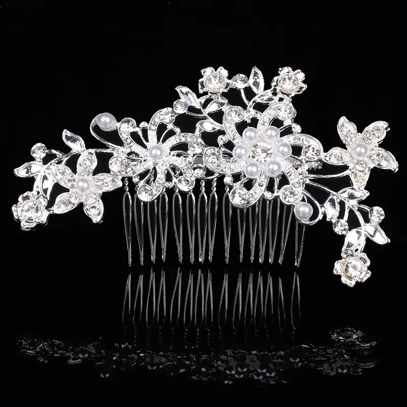 Women'S Shiny IG Style Flower Alloy Inlay Rhinestones Pearl Insert Comb