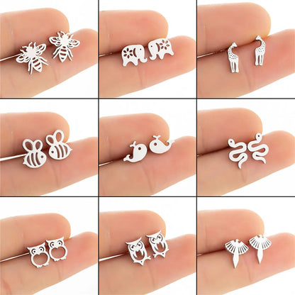 Women's Simple Style Animal Stainless Steel No Inlaid Ear Studs Stainless Steel Earrings