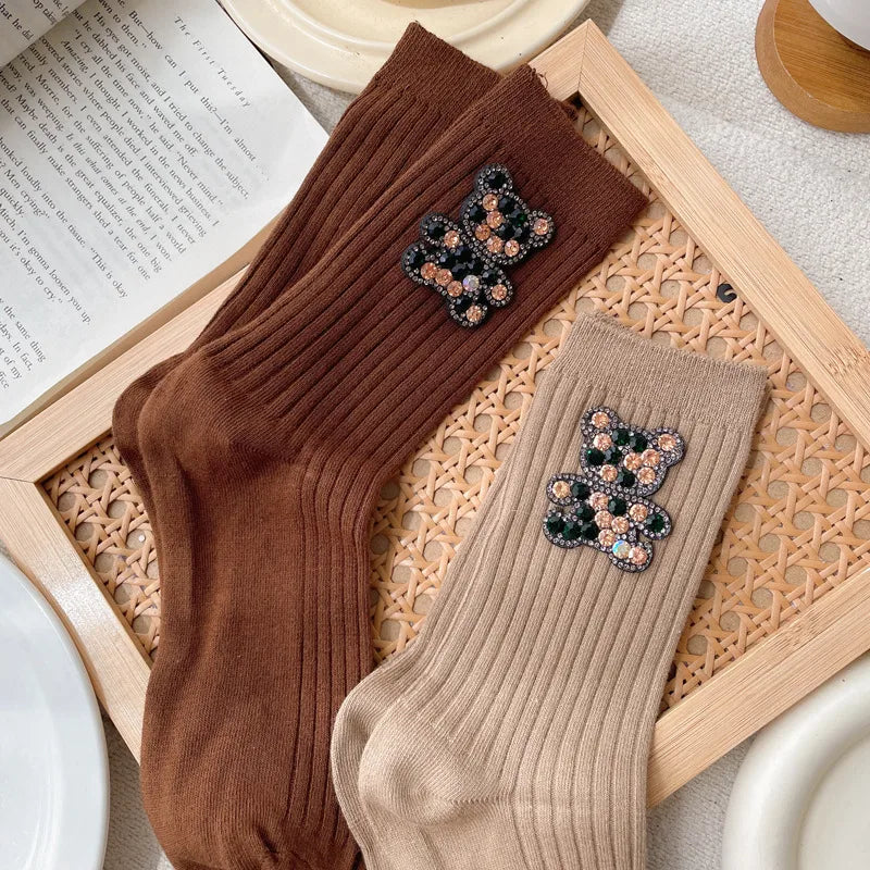 Women'S Simple Style Bear Cotton Ankle Socks A Pair