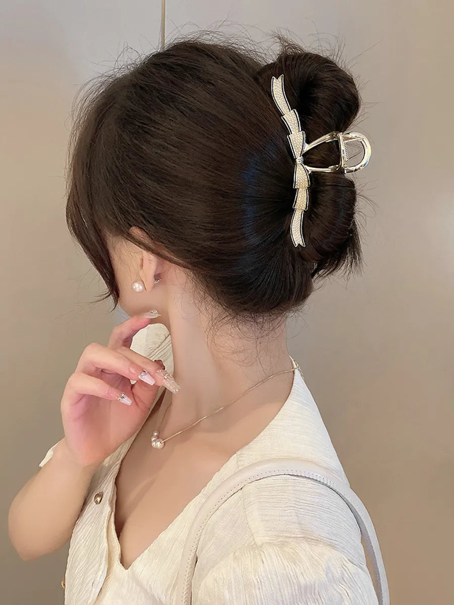 Women'S Simple Style Bow Knot Alloy Plating Inlay Rhinestones Pearl Hair Claws