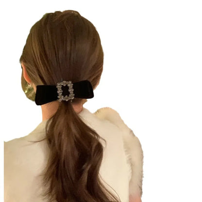 Women'S Simple Style Bow Knot Rectangle Velvet Inlay Rhinestones Hair Clip