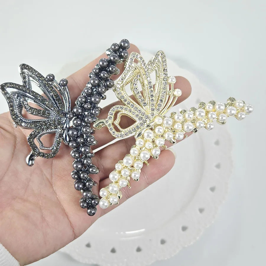 Women'S Simple Style Classic Style Butterfly Alloy Inlay Pearl Hair Claws