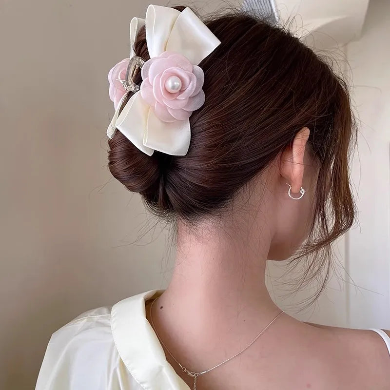 Women'S Simple Style Classic Style Flower Bow Knot Arylic Inlay Artificial Pearls Hair Claws