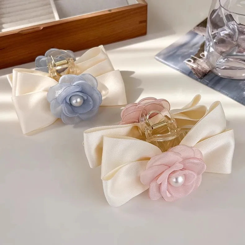 Women'S Simple Style Classic Style Flower Bow Knot Arylic Inlay Artificial Pearls Hair Claws