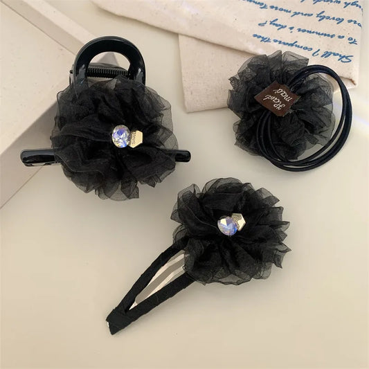 Women'S Simple Style Classic Style Flower Gauze Inlay Rhinestones Hair Clip