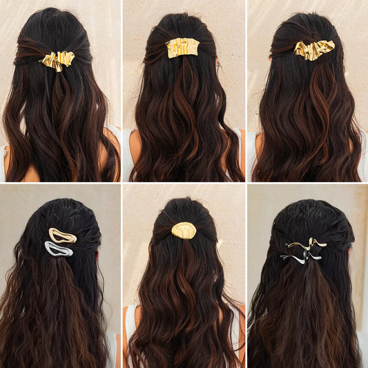 Women'S Simple Style Classic Style Solid Color Alloy Plating Pleated Hair Clip