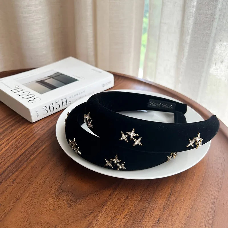 Women'S Simple Style Classic Style Star Cloth Inlay Rhinestones Hair Band