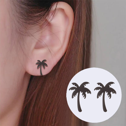 Simple Style Coconut Tree Plating 304 Stainless Steel No Inlaid 18K Gold Plated Ear Studs