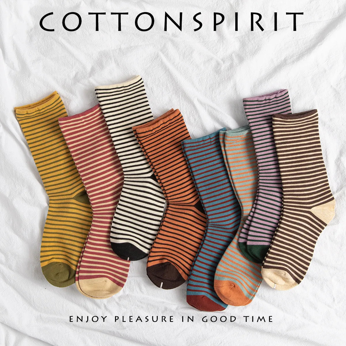 Women'S Simple Style Color Block Stripe Cotton Crew Socks A Pair