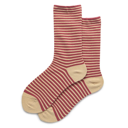 Women'S Simple Style Color Block Stripe Cotton Crew Socks A Pair