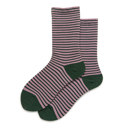 Women'S Simple Style Color Block Stripe Cotton Crew Socks A Pair