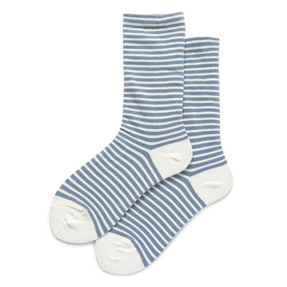 Women'S Simple Style Color Block Stripe Cotton Crew Socks A Pair