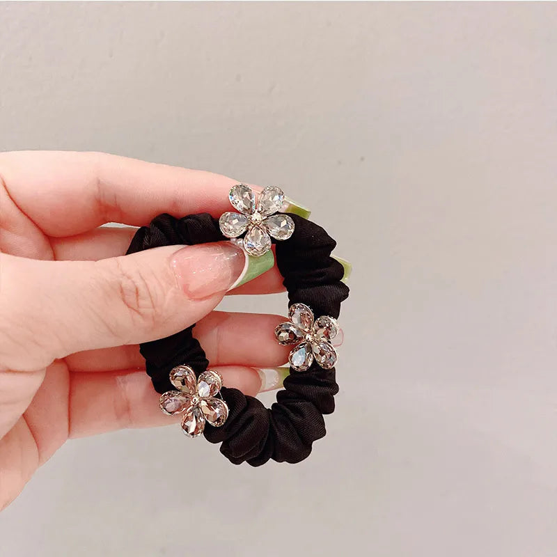 Women'S Simple Style Commute Flower Cloth Inlay Zircon Hair Tie