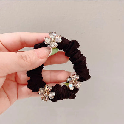 Women'S Simple Style Commute Flower Cloth Inlay Zircon Hair Tie