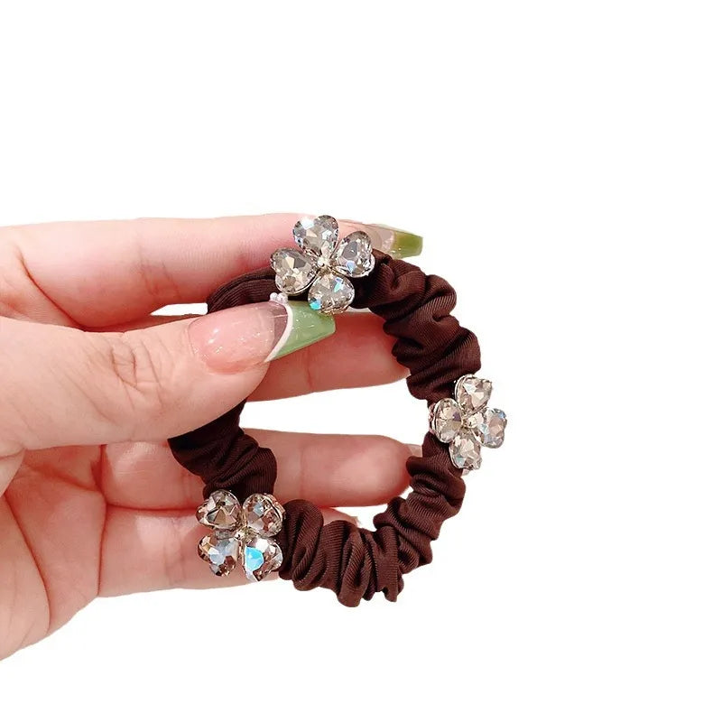 Women'S Simple Style Commute Flower Cloth Inlay Zircon Hair Tie