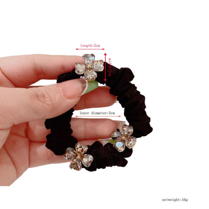 Women'S Simple Style Commute Flower Cloth Inlay Zircon Hair Tie