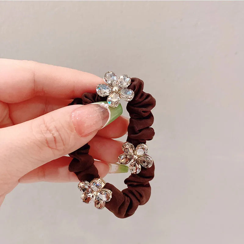 Women'S Simple Style Commute Flower Cloth Inlay Zircon Hair Tie