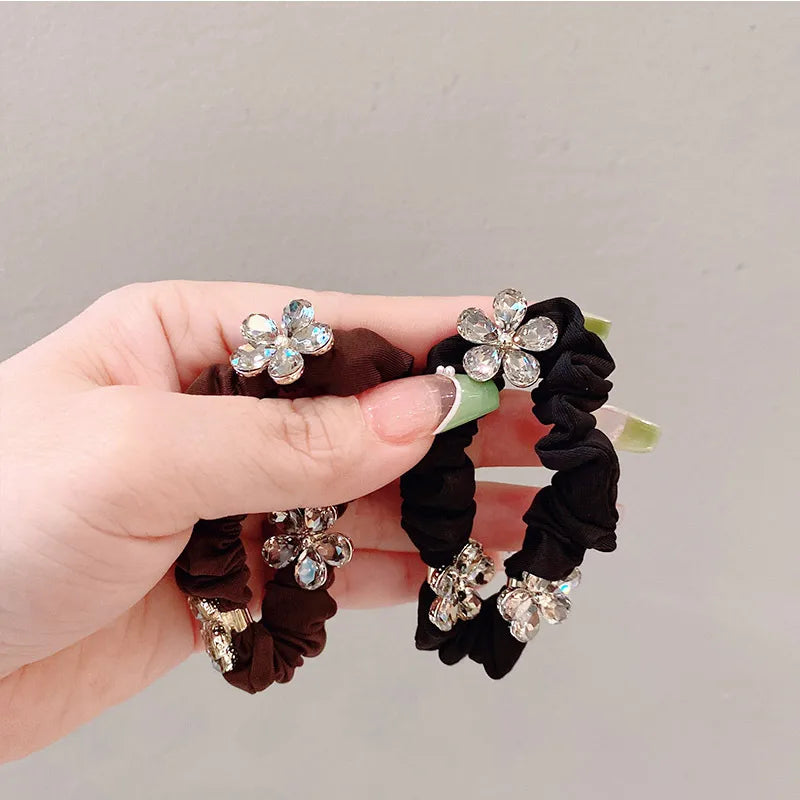 Women'S Simple Style Commute Flower Cloth Inlay Zircon Hair Tie