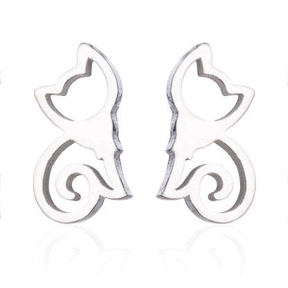 Women'S Simple Style Dog Cat Stainless Steel No Inlaid Ear Studs Plating Stainless Steel Earrings