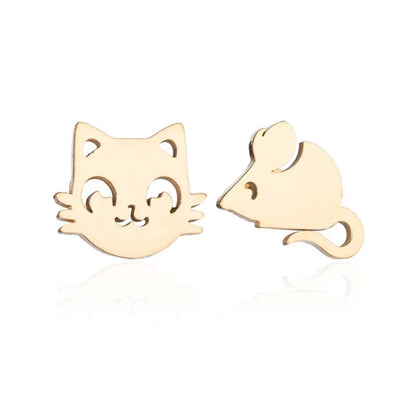 Women'S Simple Style Dog Cat Stainless Steel No Inlaid Ear Studs Plating Stainless Steel Earrings