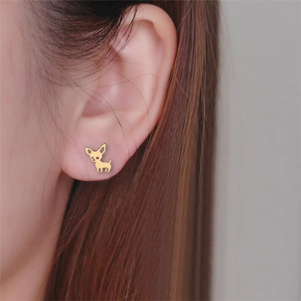 Women's Simple Style Dog Stainless Steel No Inlaid Ear Studs Stainless Steel Earrings