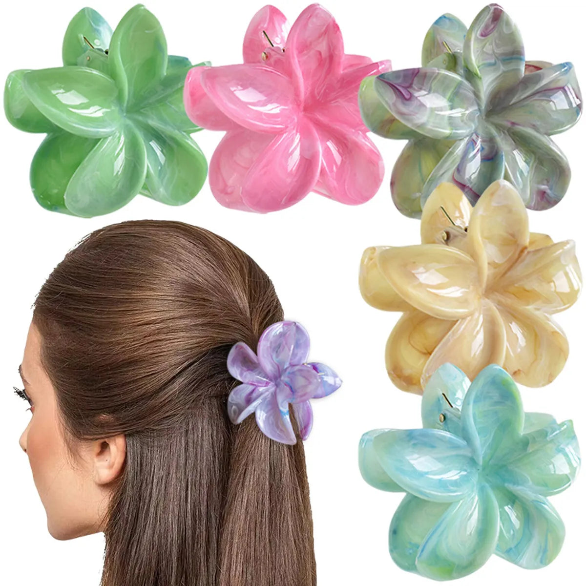 Women'S Simple Style Flower Plastic Resin Hair Claws