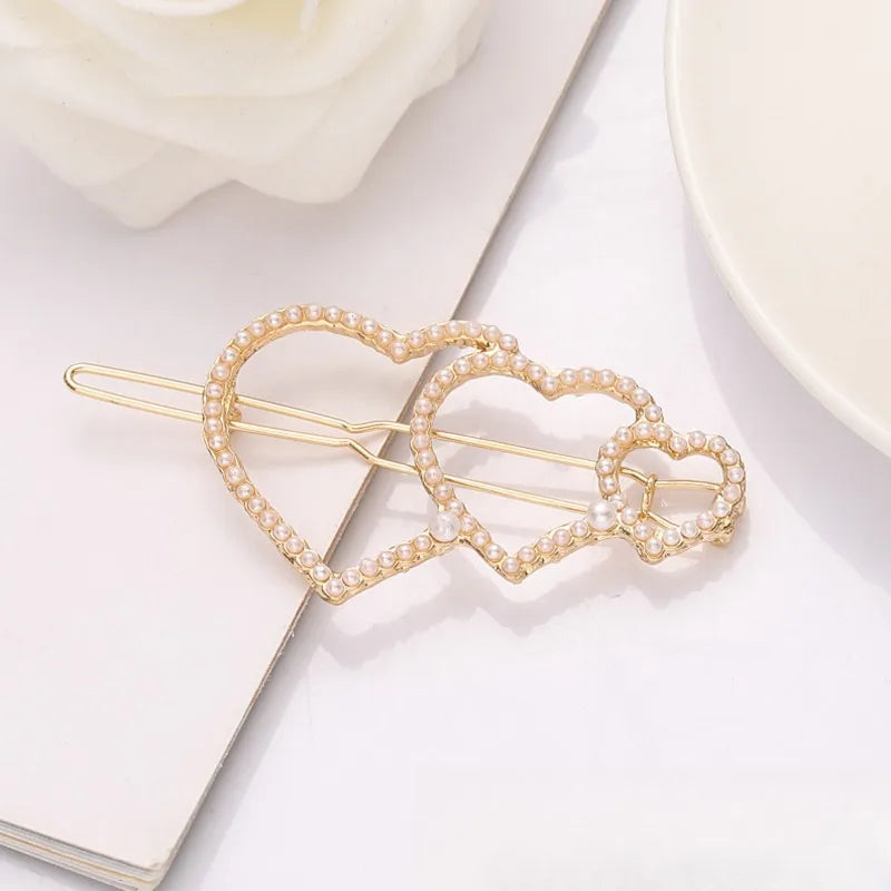 Women'S Simple Style Heart Shape Alloy Plating Artificial Pearls Hair Clip