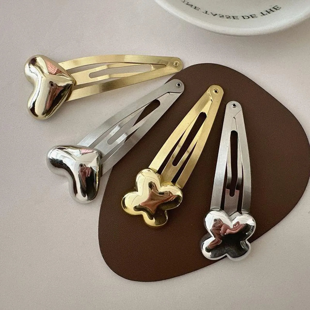 Women'S Simple Style Heart Shape Flower Metal Hair Clip