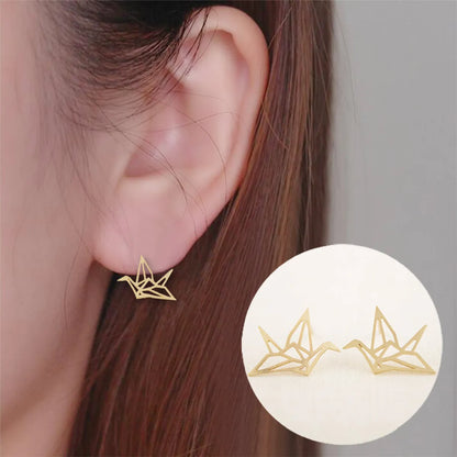 Simple Style Korean Style Paper Crane 304 Stainless Steel No Inlaid 18K Gold Plated Earrings Ear Studs