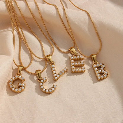 Simple Style Letter Stainless Steel Plating Inlaid Pearls Pearl Gold Plated Necklace