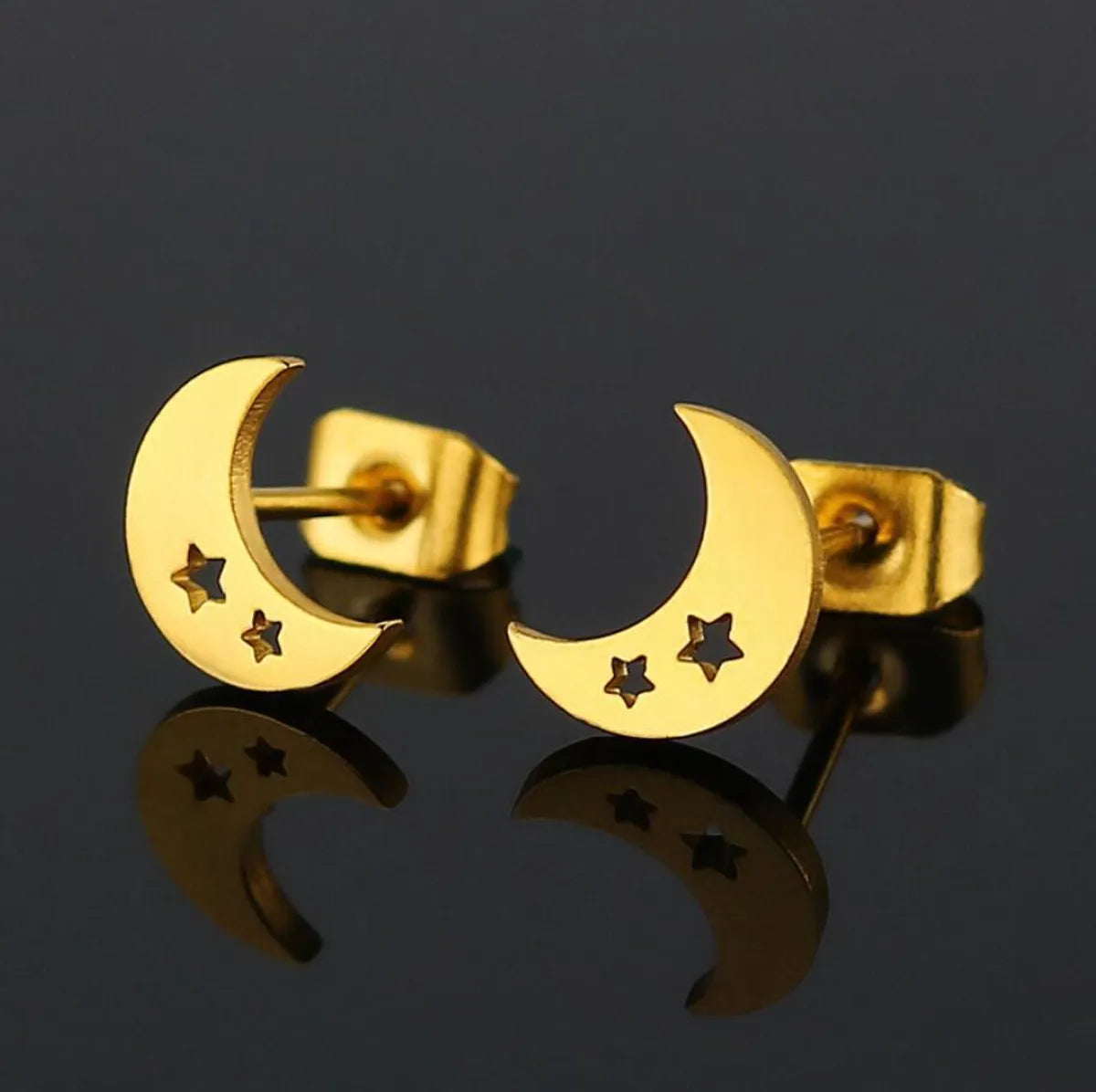 Women's Simple Style Moon Stainless Steel No Inlaid Ear Studs Hollow Out Stainless Steel Earrings